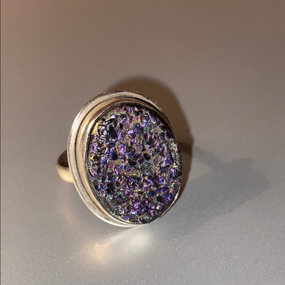 Sterling 925 Genuine Blue Violet Drusy Ring 8 1/4